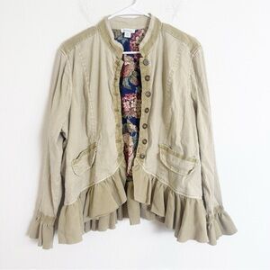 Sundance Beige Ruffle Hem button up Jacket